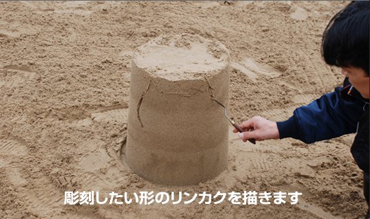 ミニ砂像の作り方手順10 彫刻したい物の輪郭を描いている画像